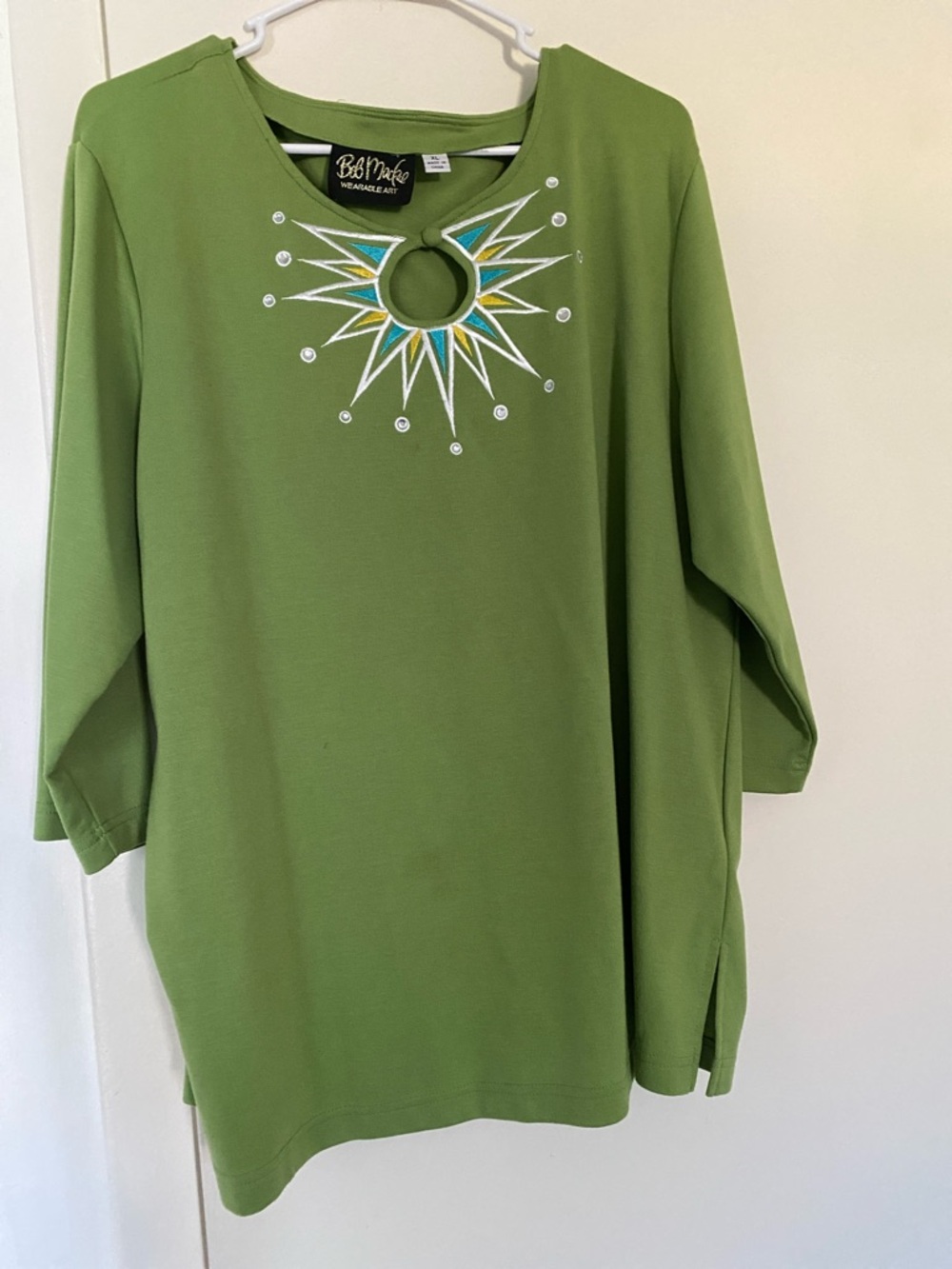 Bob Mackie Lime Green Embellished Keyhole Top